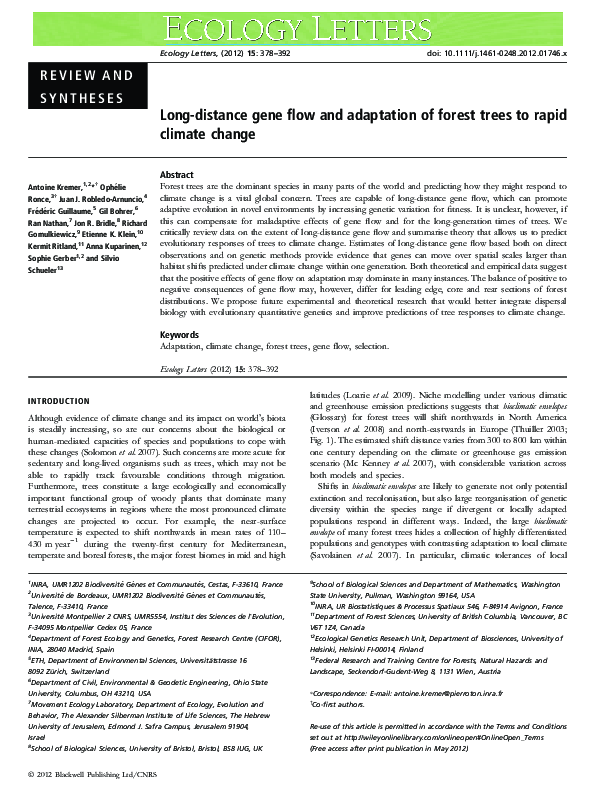 (PDF) Long-distance gene flow and adaptation of forest trees to rapid ...