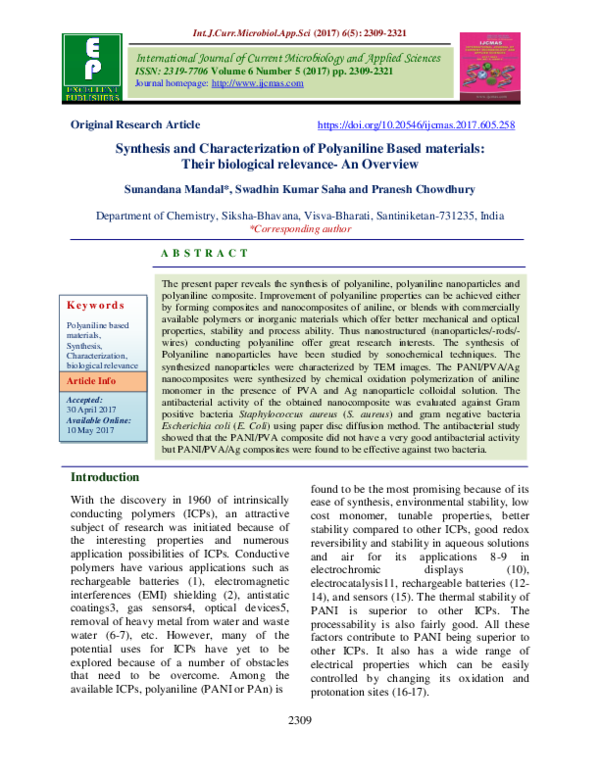 (PDF) Synthesis and Characterization of Polyaniline Based materials ...
