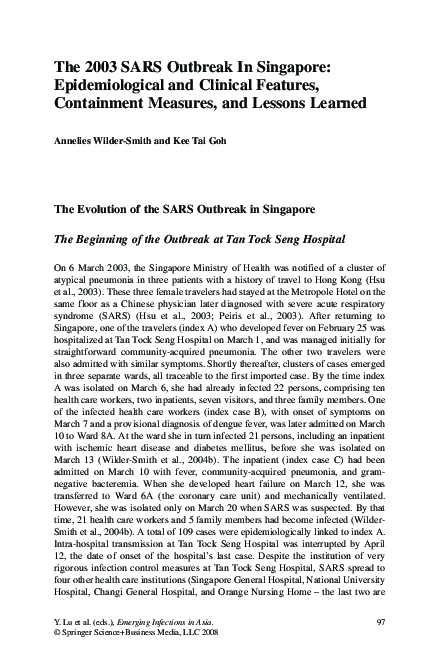 (PDF) The 2003 SARS Outbreak In Singapore: Epidemiological and Clinical ...