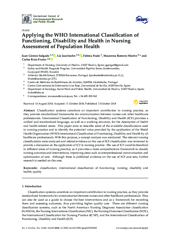 (PDF) Applying the WHO International Classification of Functioning ...