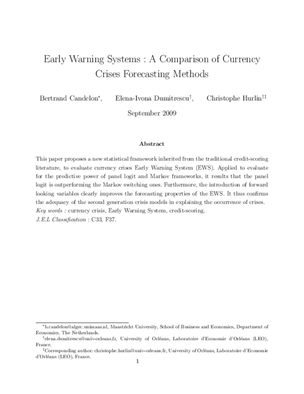 (PDF) Early Warning Systems A Comparison of Currency Crises