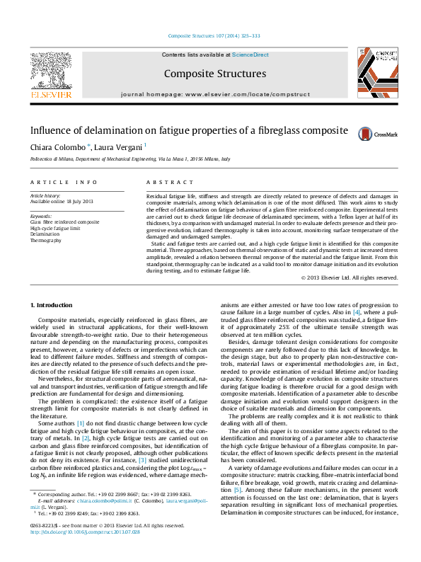 (PDF) Influence of delamination on fatigue properties of a fibreglass