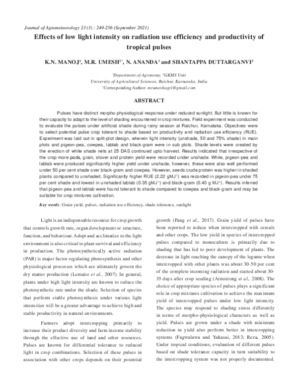 (PDF) Effects of low light intensity on radiation use efficiency and ...