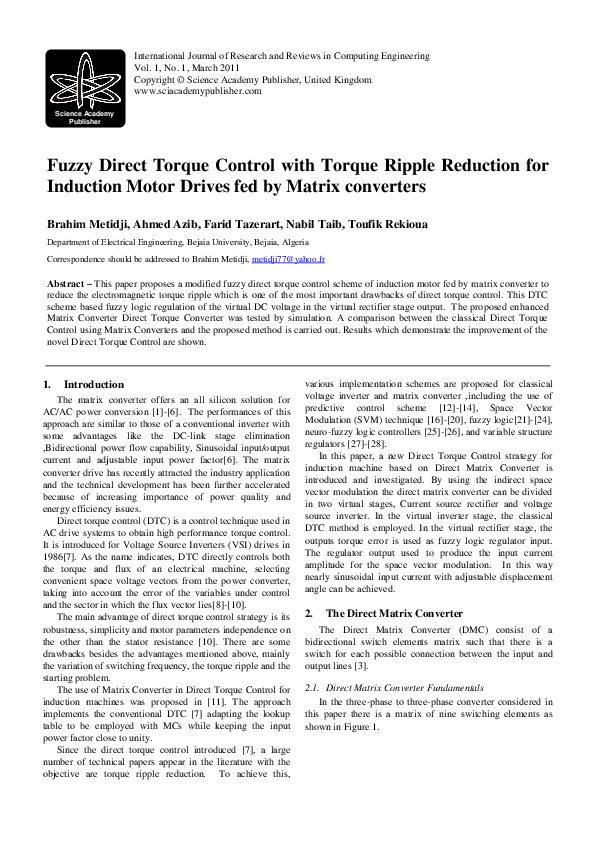 (PDF) Fuzzy Direct Torque Control with Torque Ripple Reduction for ...