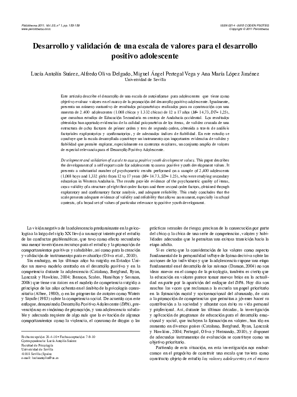 (PDF) [Development and validation of a scale to assess positive youth ...