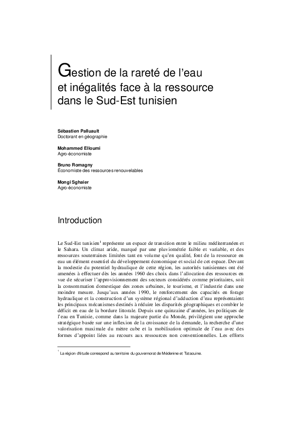 (PDF) Gestion de la rareté de l'eau et inégalités face à la ressource ...