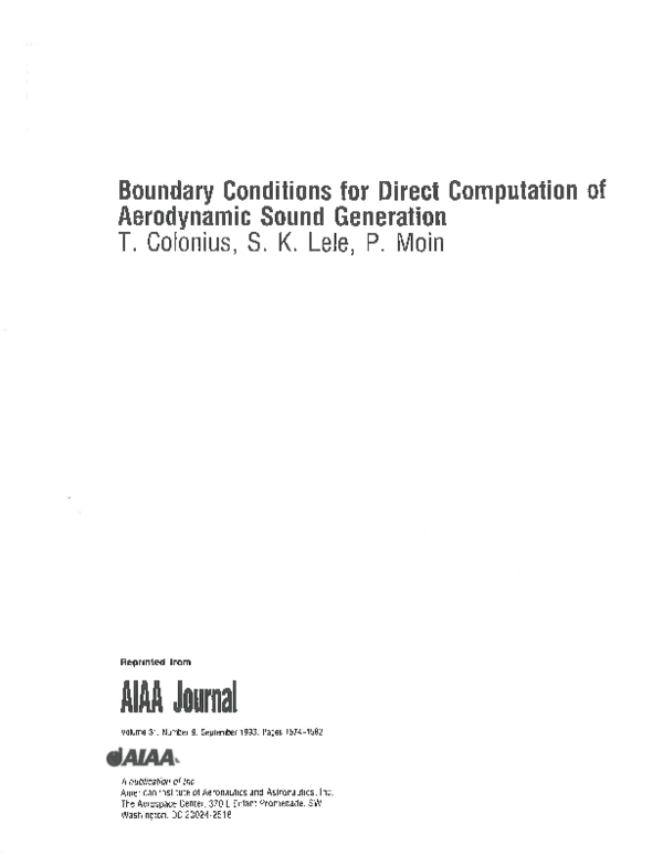 (PDF) Boundary conditions for direct computation of aerodynamic sound ...