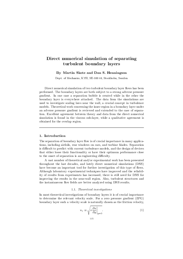 (PDF) Direct numerical simulation of a separated turbulent boundary layer