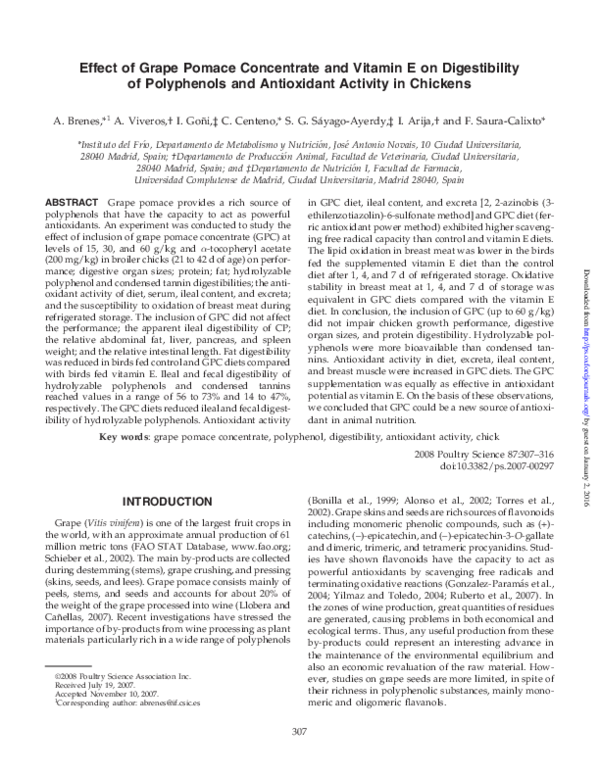 (PDF) Effect of Grape Pomace Concentrate and Vitamin E on Digestibility ...