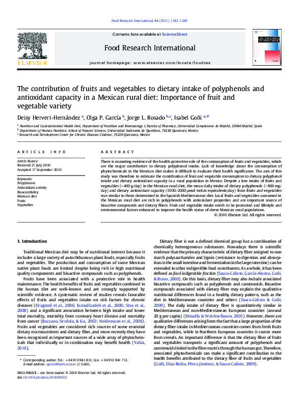 (PDF) The contribution of fruits and vegetables to dietary intake of ...