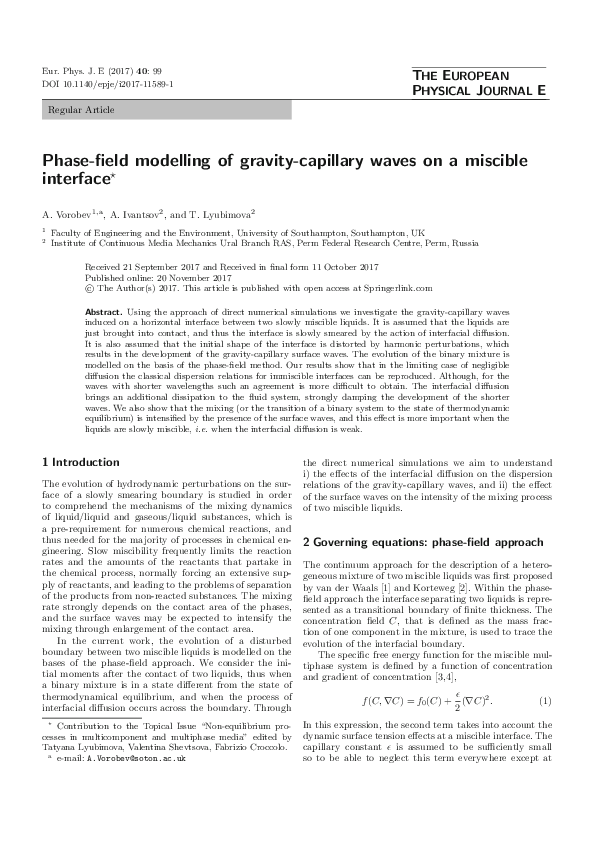 (PDF) Phase-field modelling of gravity-capillary waves on a miscible ...