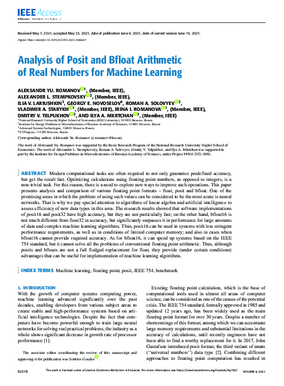 (PDF) Analysis of Posit and Bfloat Arithmetic of Real Numbers for ...