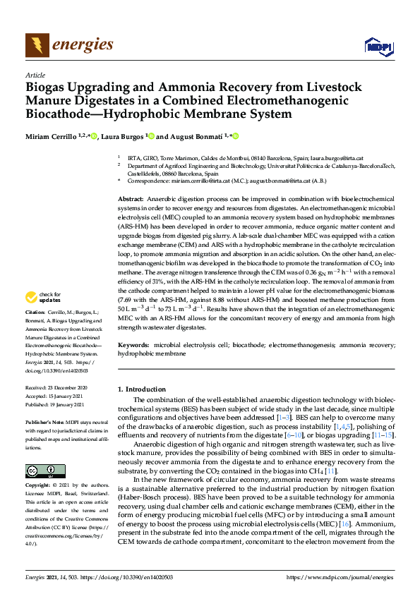 (PDF) Biogas Upgrading and Ammonia Recovery from Livestock Manure ...