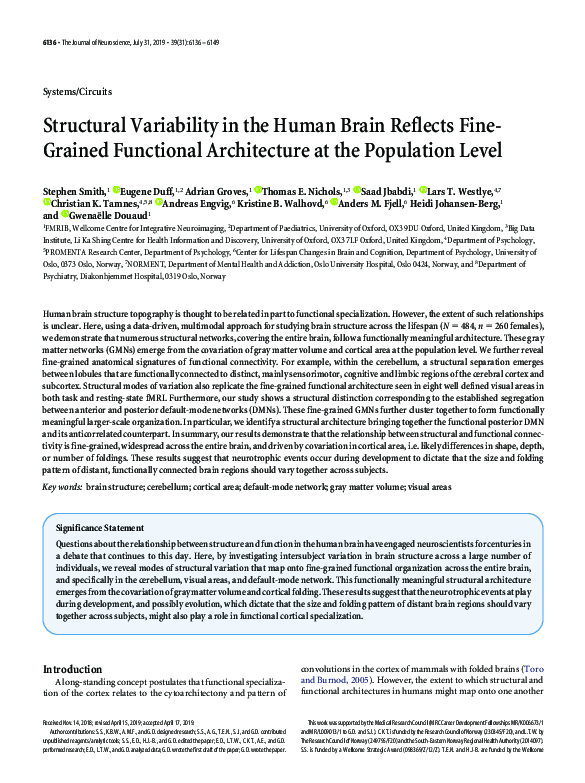 (PDF) Structural Variability in the Human Brain Reflects Fine-Grained ...