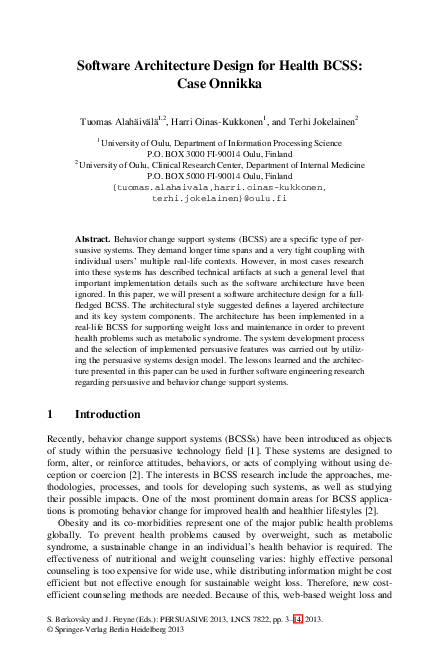 (PDF) Software Architecture Design for Health BCSS: Case Onnikka