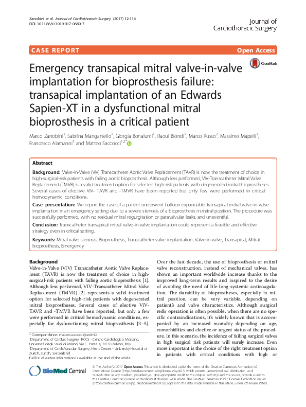 (PDF) Emergency transapical mitral valve-in-valve implantation for ...