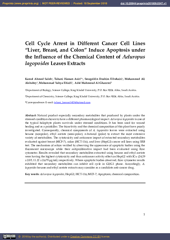 (PDF) Cell Cycle Arrest in Different Cancer Cell Lines Liver, Breast ...