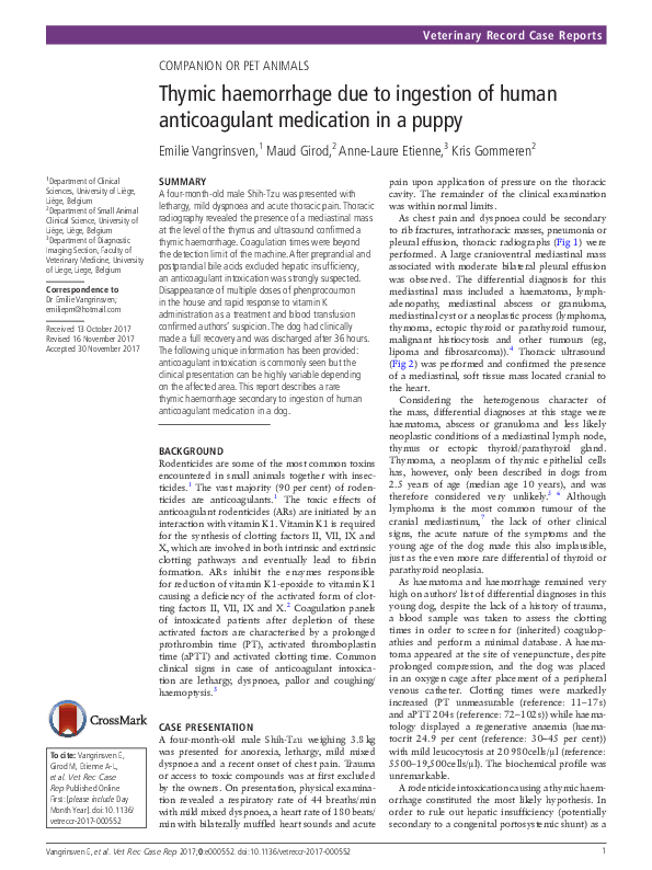 (PDF) Thymic haemorrhage due to ingestion of human anticoagulant