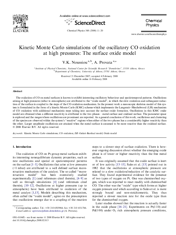 (PDF) Kinetic Monte Carlo simulations of the oscillatory CO oxidation ...