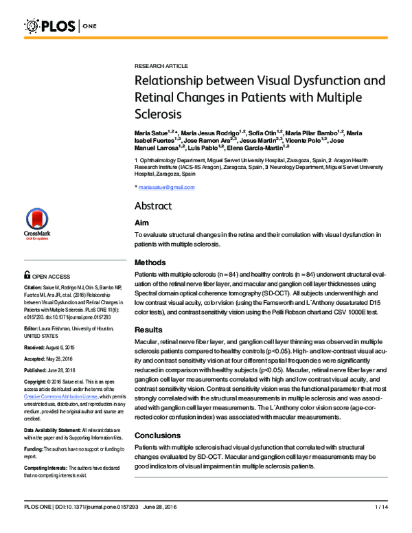 (PDF) Relationship between Visual Dysfunction and Retinal Changes in ...