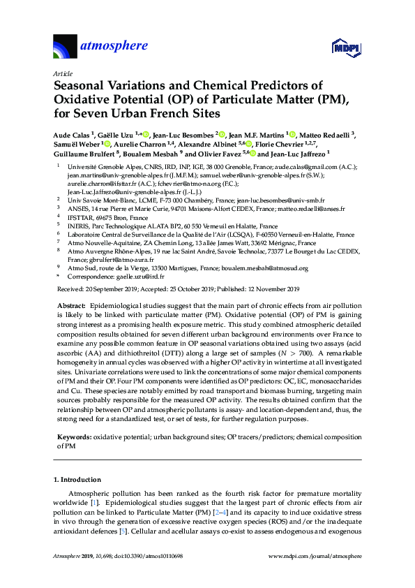 (PDF) Seasonal Variations and Chemical Predictors of Oxidative ...