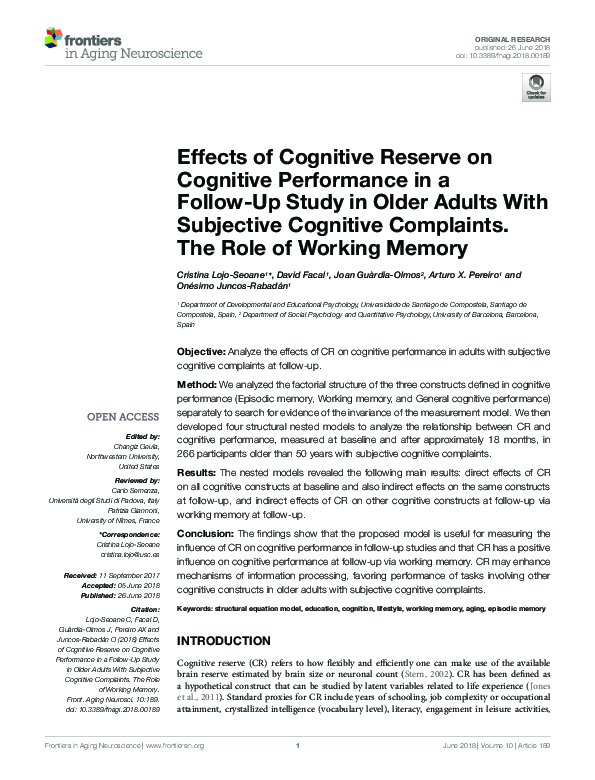 (PDF) Effects of Cognitive Reserve on Cognitive Performance in a Follow ...