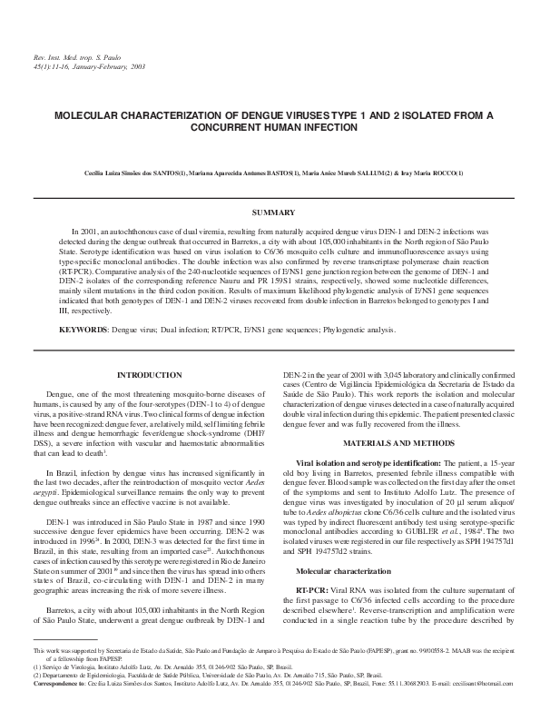 (PDF) Molecular characterization of Dengue viruses type 1 and 2 ...