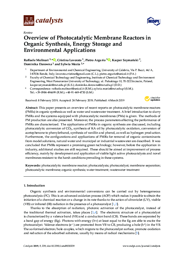 (PDF) Overview of Photocatalytic Membrane Reactors in Organic Synthesis ...
