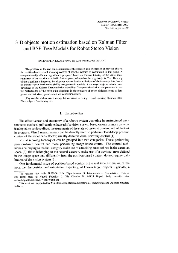 (PDF) 3-D objects motion estimation based on Kalman filter and BSP tree ...