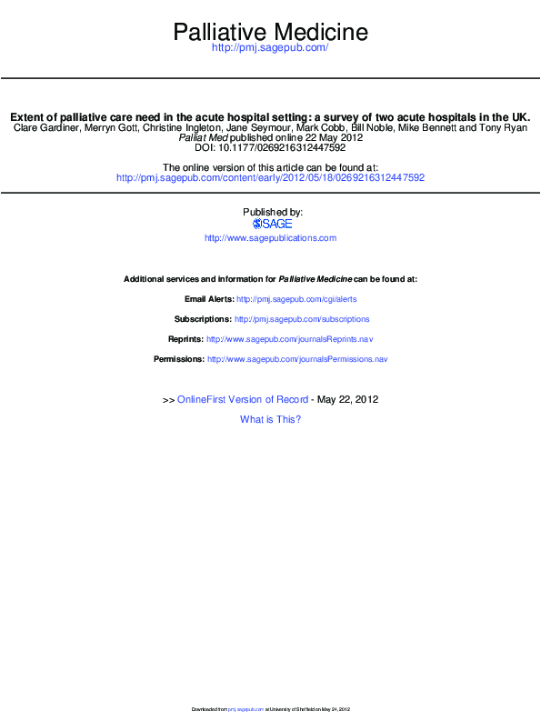 (PDF) Extent of palliative care need in the acute hospital setting: A ...