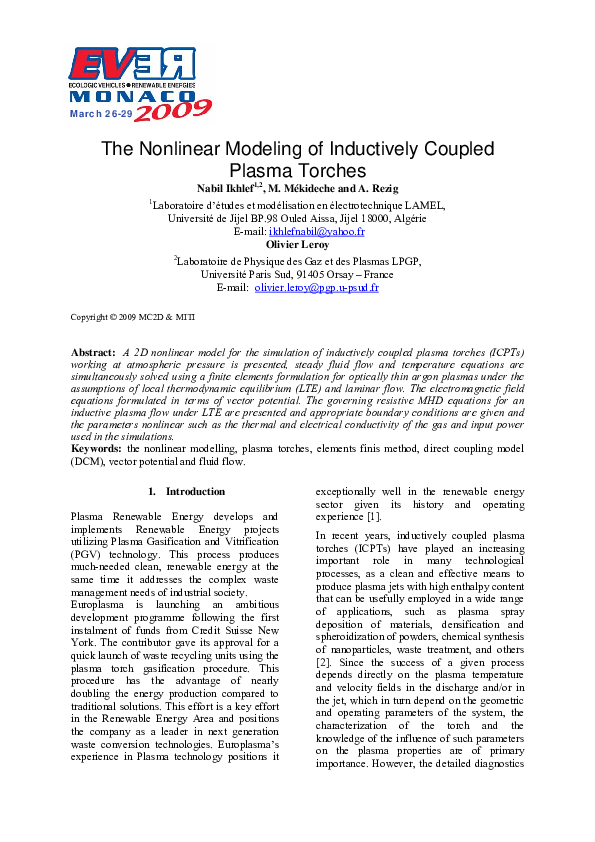 (PDF) The Nonlinear Modeling of Inductively Coupled Plasma Torches