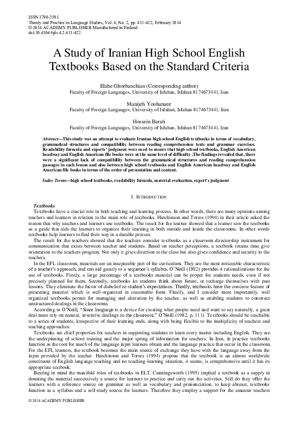 (PDF) A Study of Iranian High School English Textbooks Based on the ...