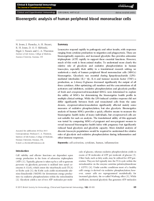 (PDF) Bioenergetic analysis of human peripheral blood mononuclear cells