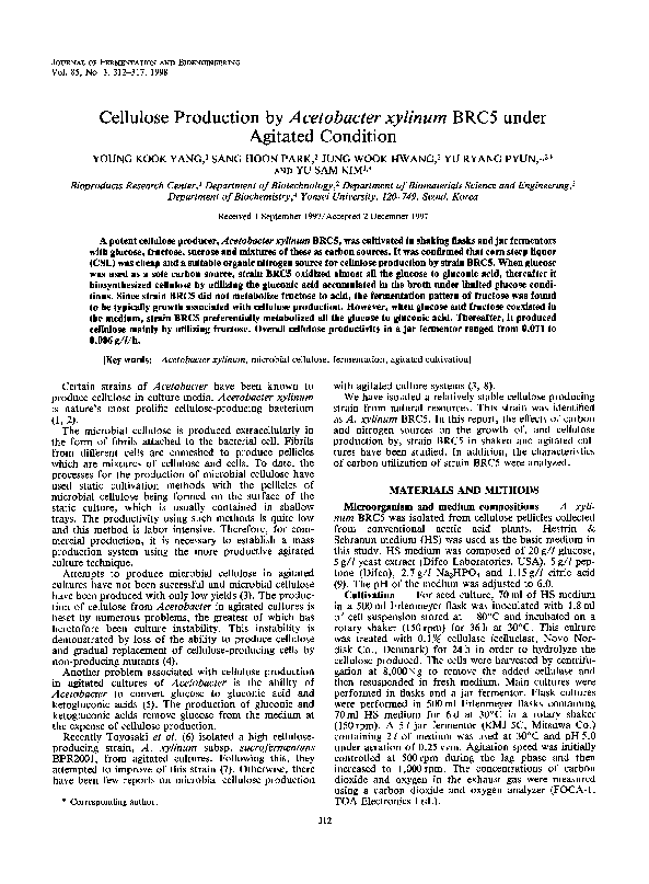 (PDF) Cellulose production by Acetobacter xylinum BRC5 under agitated ...