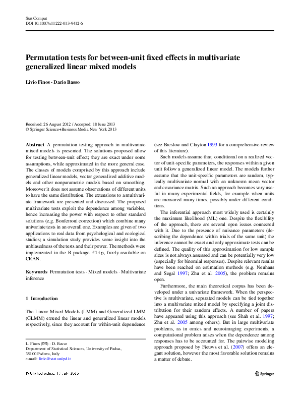 (PDF) Permutation tests for between-unit fixed effects in multivariate ...