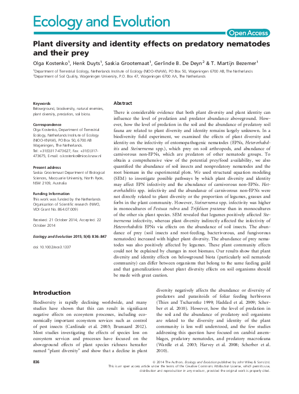 (PDF) Plant diversity and identity effects on predatory nematodes and ...