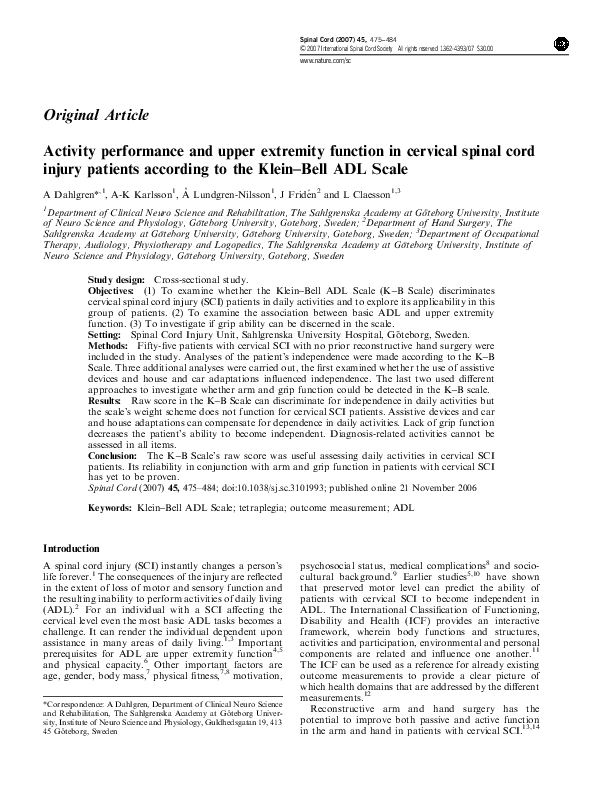 (PDF) Activity performance and upper extremity function in cervical ...