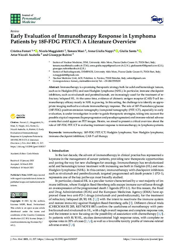 (PDF) Early Evaluation of Immunotherapy Response in Lymphoma Patients ...