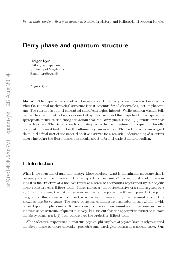 (PDF) Berry phase and quantum structure