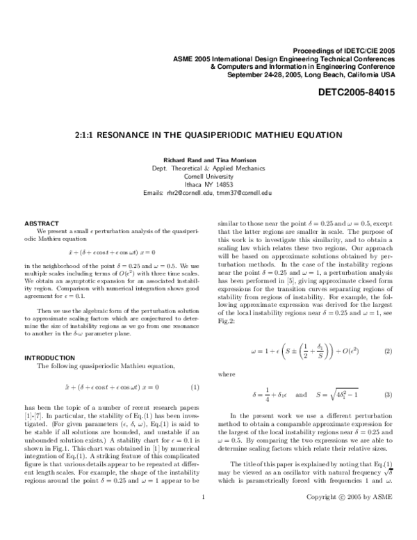 (PDF) 2:1:1 Resonance in the Quasi-Periodic Mathieu Equation