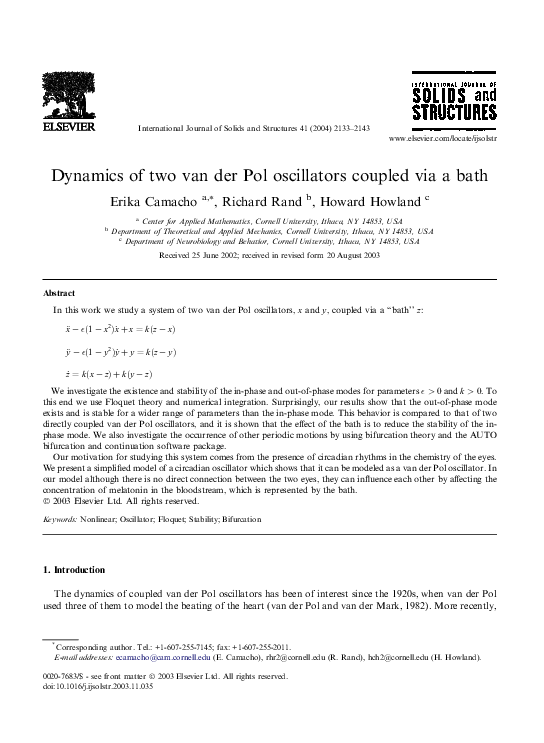 (PDF) Dynamics of two van der Pol oscillators coupled via a bath