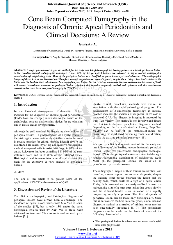 (PDF) Cone Beam Computed Tomography in the Diagnosis of Chronic Apical ...