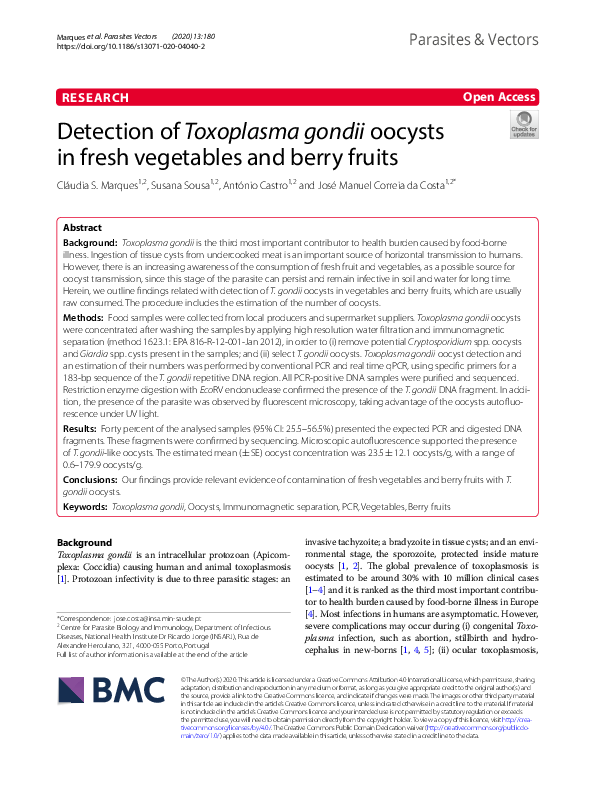 (PDF) Detection of Toxoplasma gondii oocysts in fresh vegetables and ...