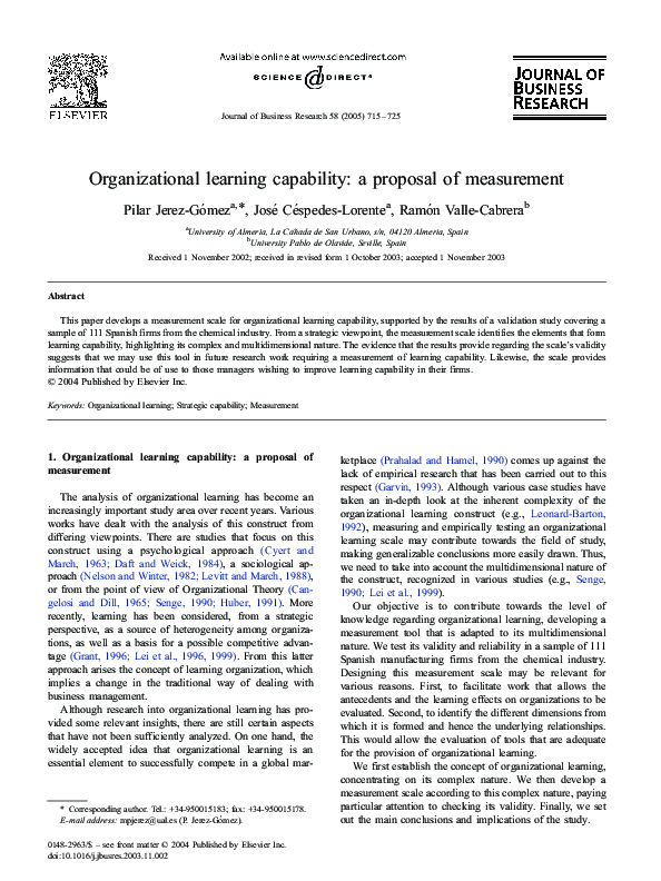 (PDF) Organizational learning capability: a proposal of measurement