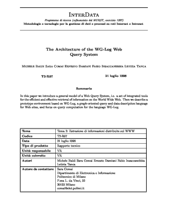 (PDF) The Architecture of the WG-Log Web Query System