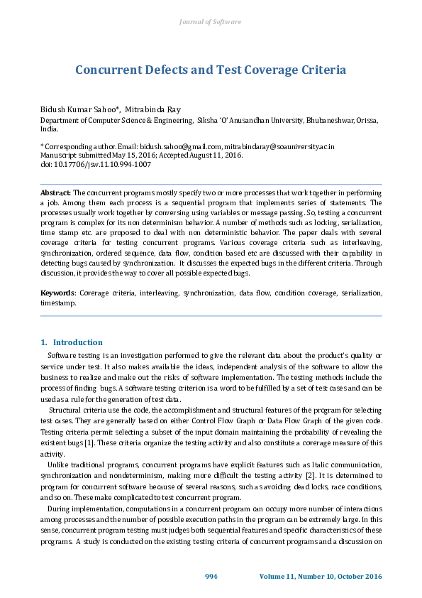 (PDF) Concurrent Defects and Test Coverage Criteria