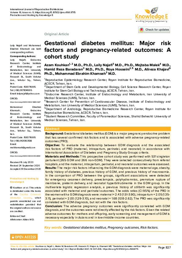 (PDF) Gestational diabetes mellitus: Major risk factors and pregnancy ...