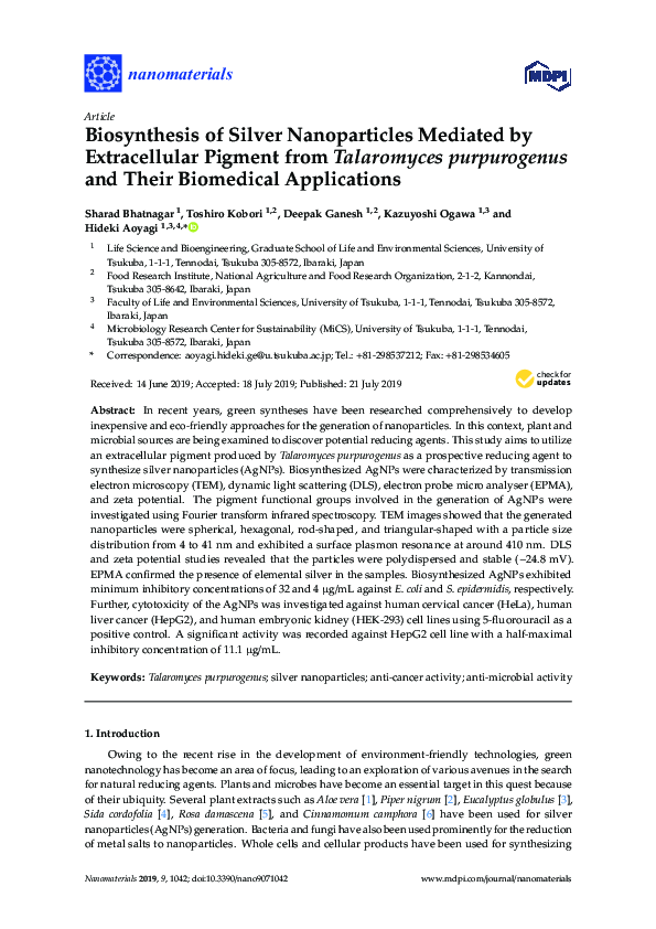 (PDF) Biosynthesis of Silver Nanoparticles Mediated by Extracellular ...