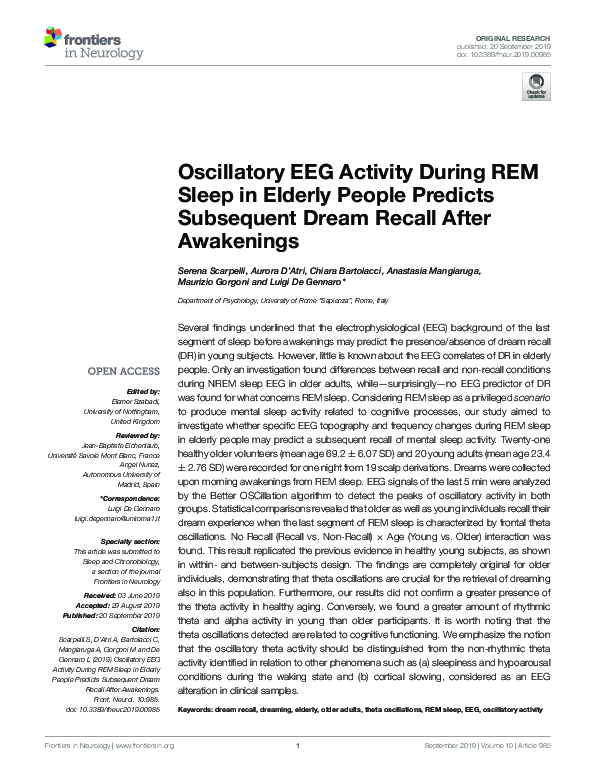 (PDF) Oscillatory EEG Activity During REM Sleep in Elderly People ...