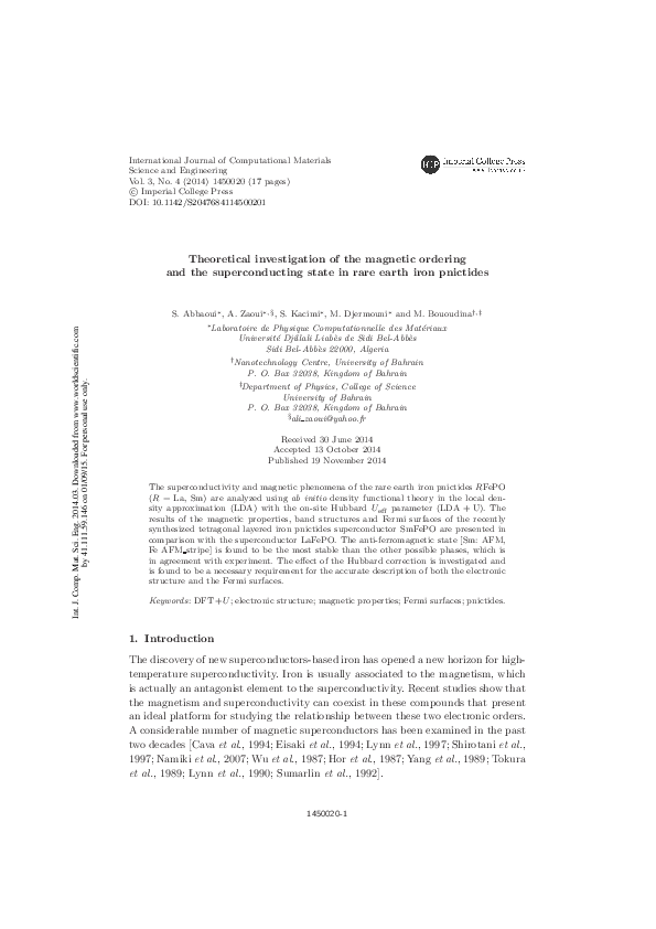 (PDF) Theoretical investigation of the magnetic ordering and the ...
